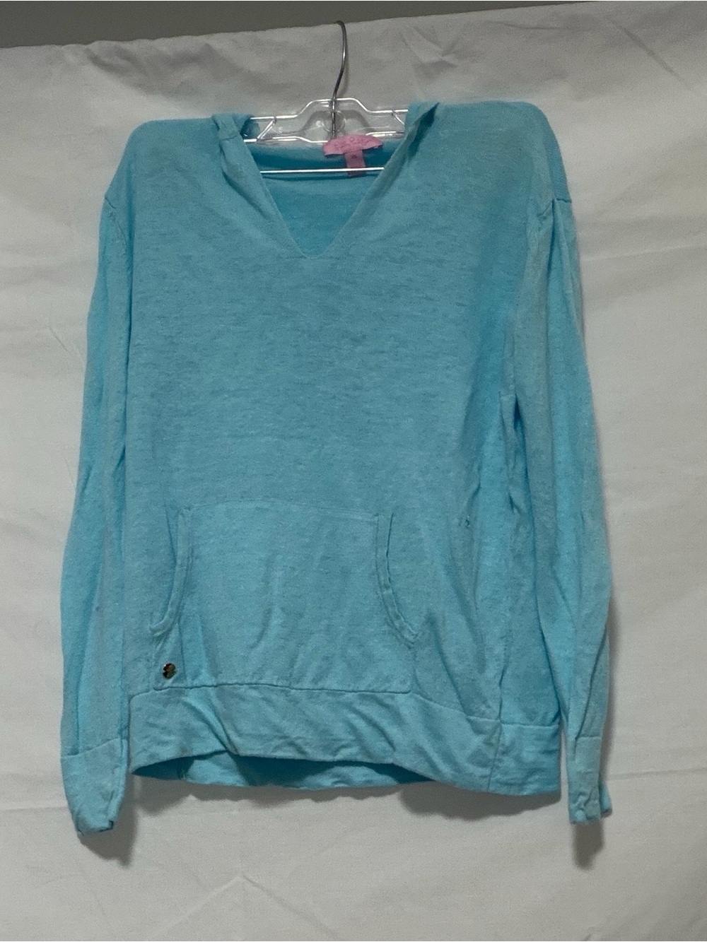 Lilly Pulitzer Aqua V-Neck Pullover with Kangaroo Pocket
